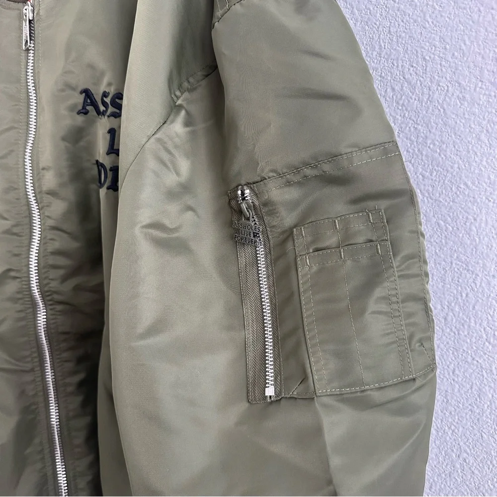 Lindafinegold ALF Reversible Olive Green and Orange Bomber Jacket Size: L